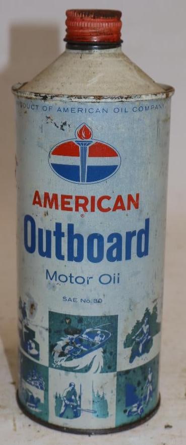 American One Quart Cone Top Metal Outboard Oil Can: 3.25" x 3.25" x 8.5"