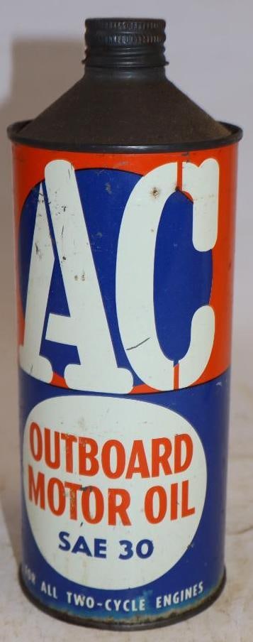 AC One Quart Cone Top Metal Outboard Oil Can: 3.25" x 3.25" x 8.5"