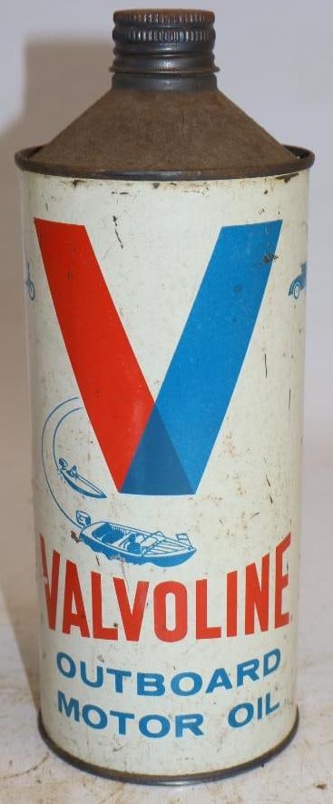 Valvoline One Quart Cone Top Metal Outboard Oil Can: 3.25" x 3.25" x 8.5"