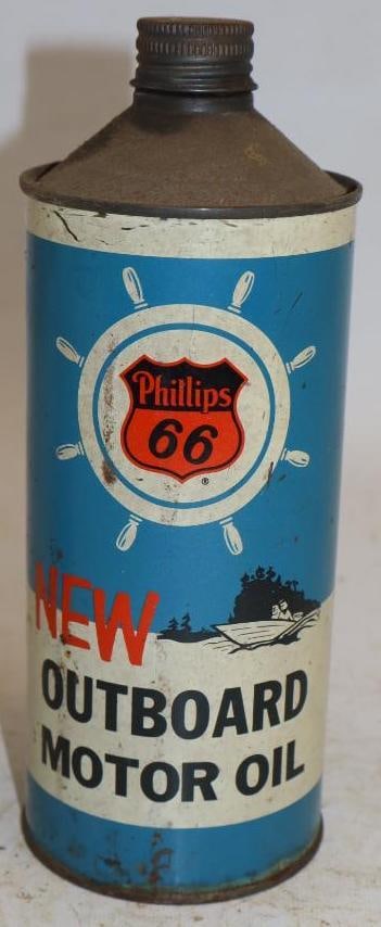 Phillips 66 New One Quart Cone Top Metal Outboard Oil Can: 3.25" x 3.25" x 8.5"