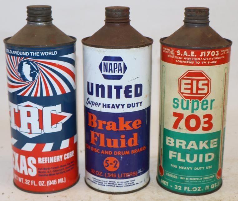 Group of 3 TRC, Napa, and EIS One Quart Cone Top Metal Oil Cans: 3.25" x 3.25" x 8.5" each