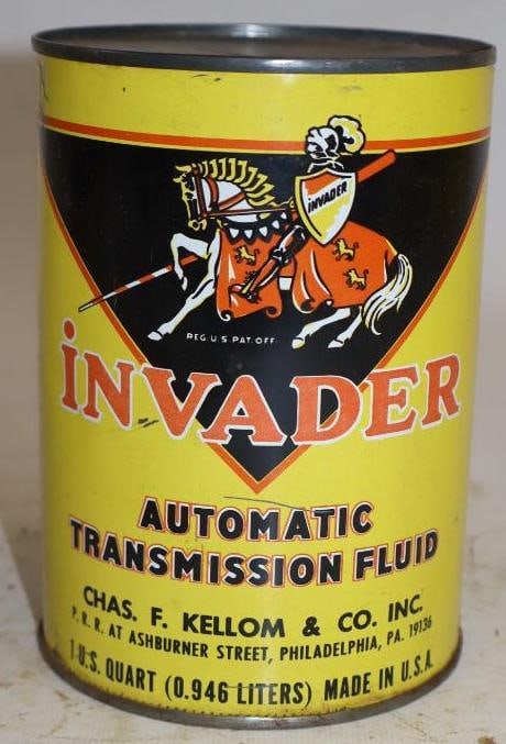 Invader ATF One Quart Metal Oil Can: Has solder seam. Empty. 32oz