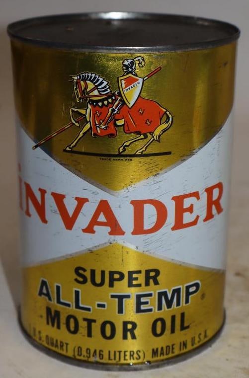 Invader Super All-Temp One Quart Metal Oil Can: Full. 32oz