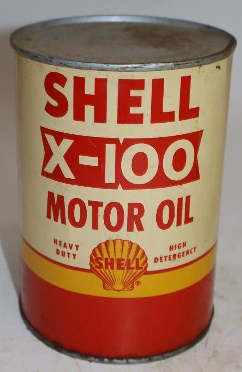 Shell X-100 One Quart Metal Oil Can (1 of 3)