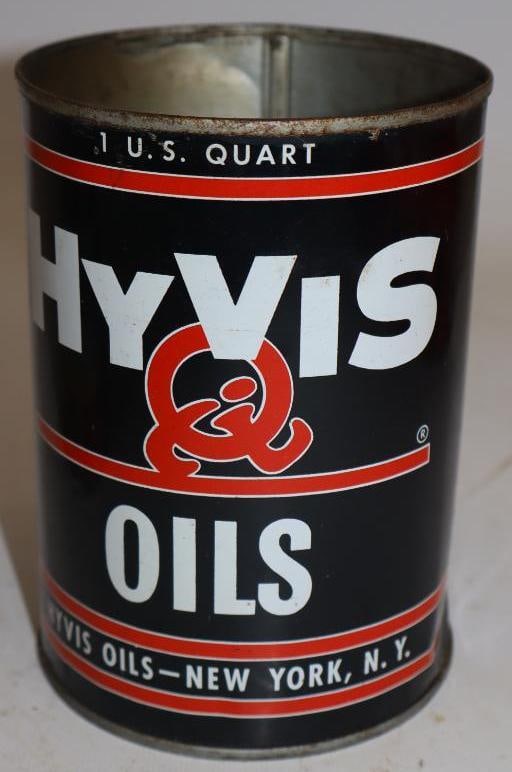 Hyvis One Quart Metal Oil Can: Missing top lid. Empty. 32oz