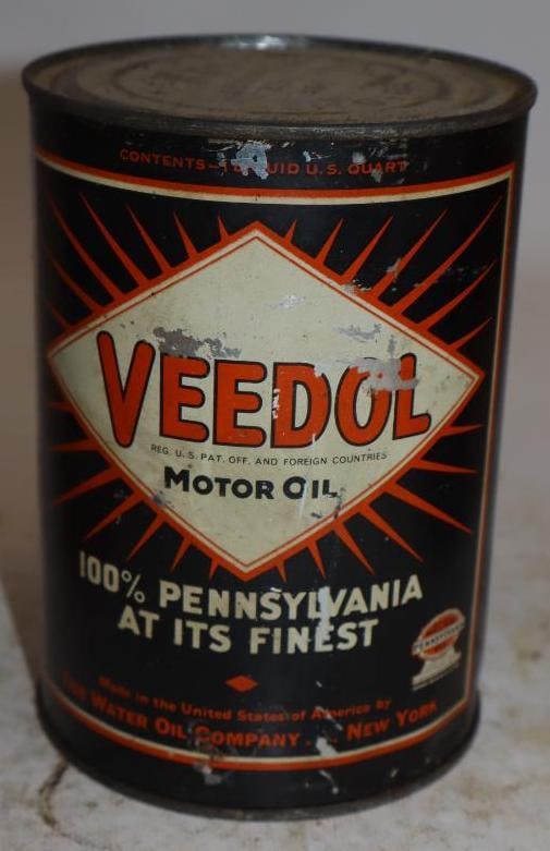 Tide Water Veedol Sunburst One Quart Metal Oil Can: Empty. 32oz