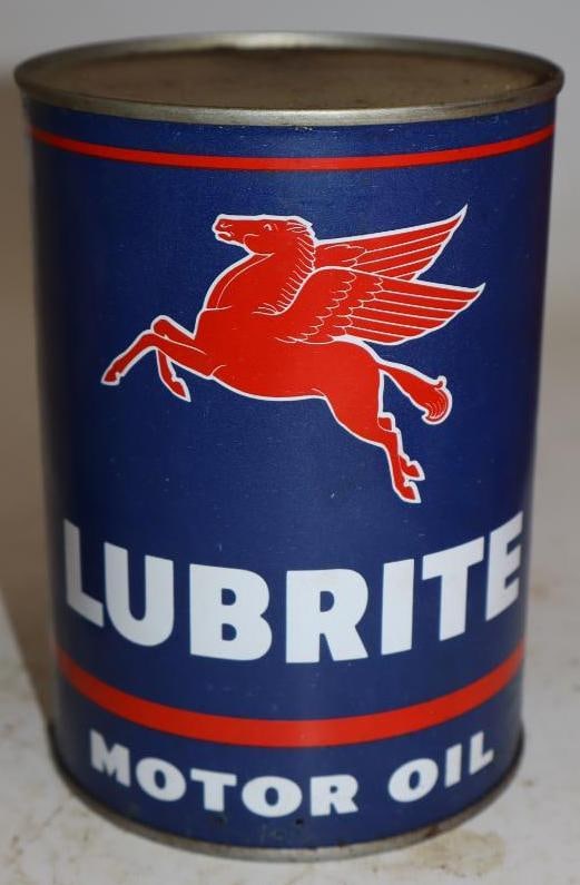 Mobil Lubrite One Quart Metal Oil Can: Empty. 32oz