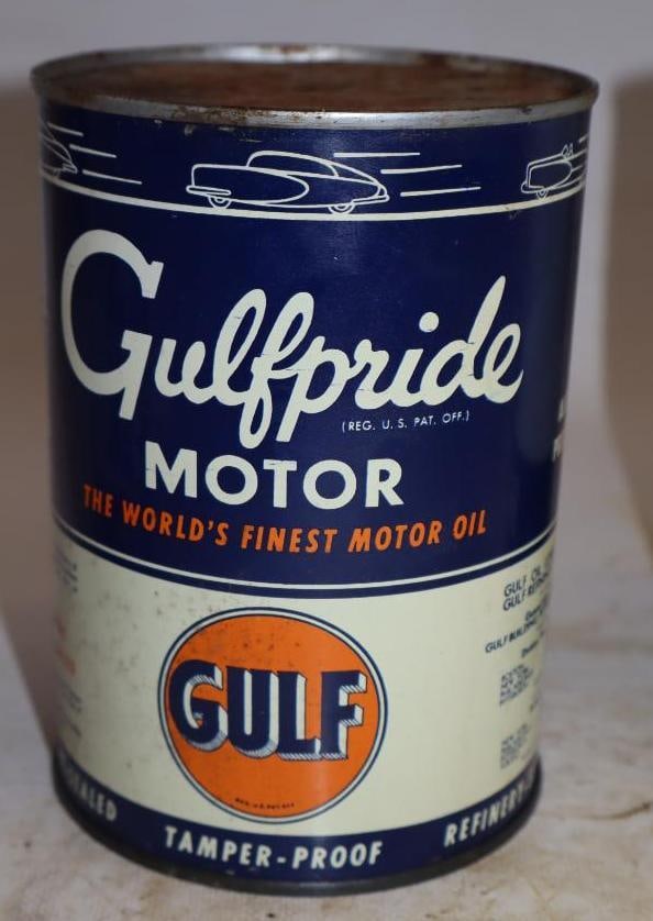 Gulfpride One Quart Metal Oil Can: Full. 32oz