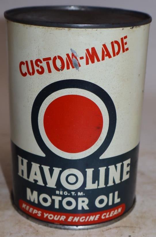 Havoline Custom Made Bullseye One Quart Metal Oil Can: Full. 32oz