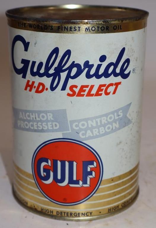 Gulfpride HD Select One Quart Metal Oil Can: Full. 32oz