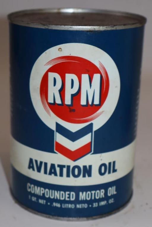 Chevron RPM Aviation One Quart Metal Oil Can: Full. 32oz