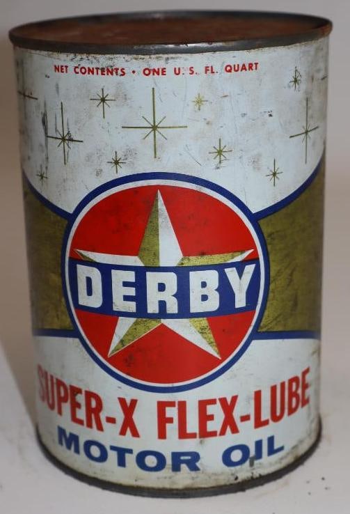 Derby Super-X Flex-Lube One Quart Metal Oil Can: Full. 32oz