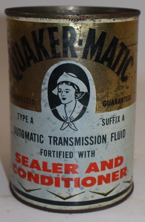 Quaker-Matic ATF One Quart Metal Oil Can: Missing top lid. Empty. 32oz