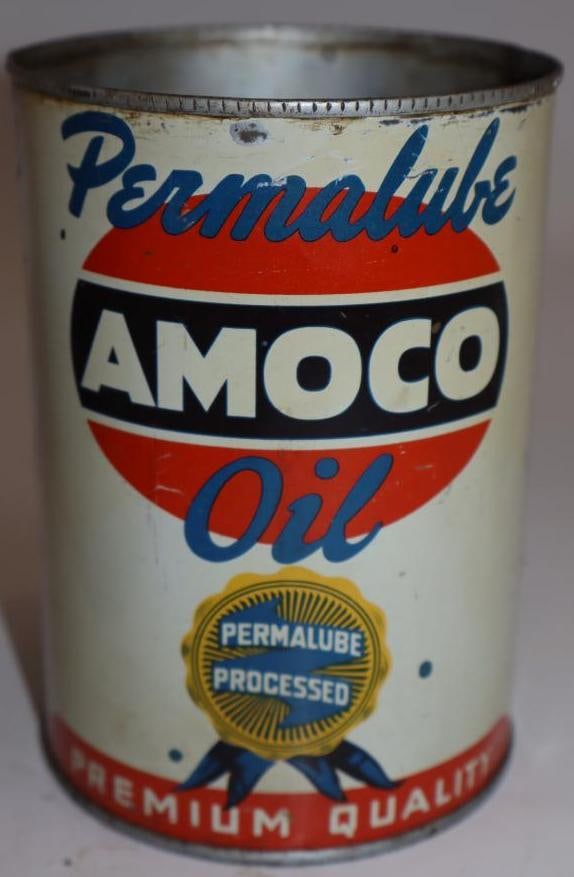 Amoco Permalube One Quart Metal Oil Can: Missing top lid. Empty. 32oz