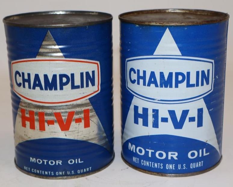 Group of 2 Champlin HI-V-I One Quart Metal Oil Cans (1 of 2)