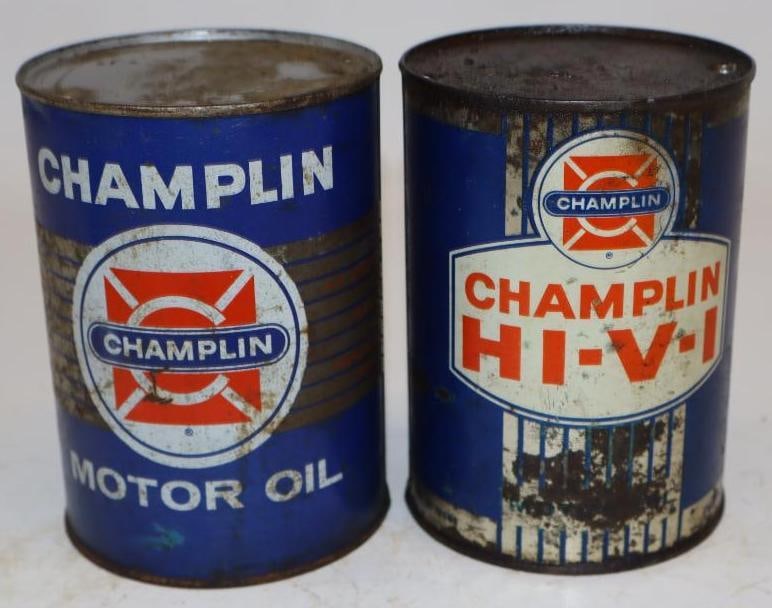 Group of 2 Champlin and HI-V-I One Quart Metal Oil Cans (1 of 2)