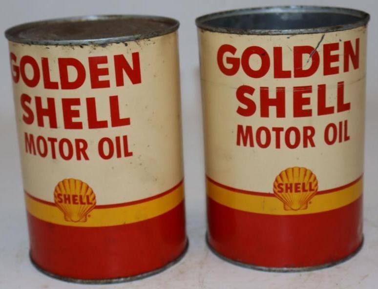 Group of 2 Golden Shell One Quart Metal Oil Cans (1 of 2)