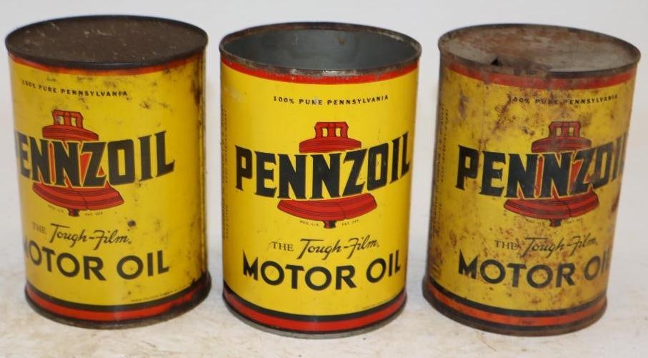 Group of 3 Pennzoil One Quart Metal Oil Cans (1 of 2)