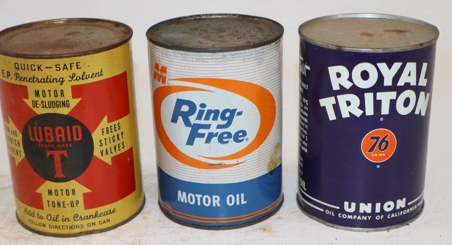 Group of 3 Mac Millan, Union 76, and Lubaid One Quart Metal Oil Cans (1 of 2)