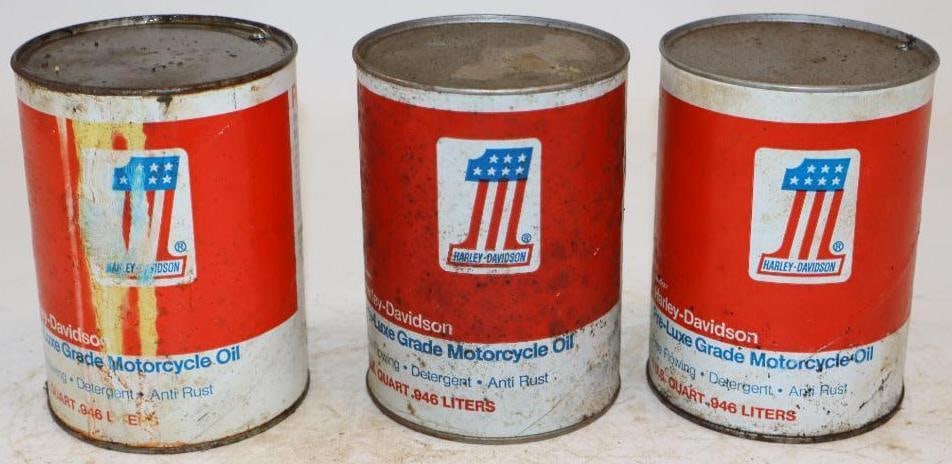Group of 3 Harley-Davidson Pre-Luxe One Quart Composite Oil Cans: Empty. 32oz each