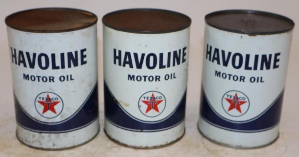 Group of 3 Texaco Havoline One Quart Metal Oil Cans (1 of 2)