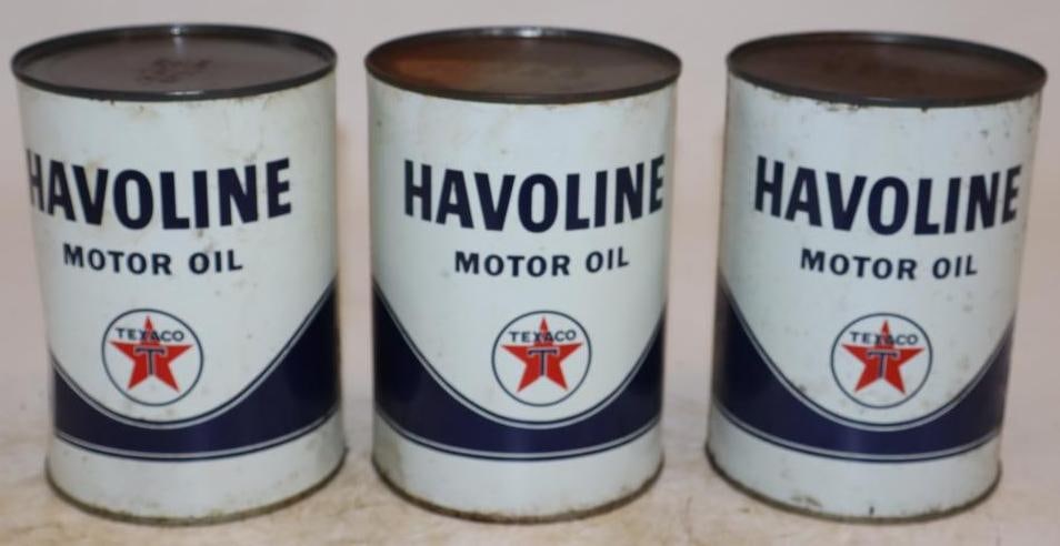 Group of 3 Texaco Havoline One Quart Metal Oil Cans (1 of 2)
