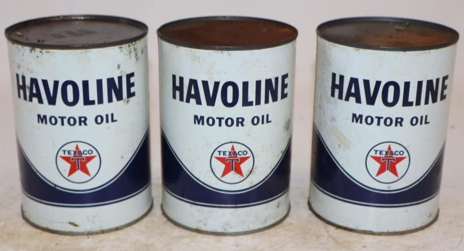 Group of 3 Texaco Havoline One Quart Metal Oil Cans (1 of 2)