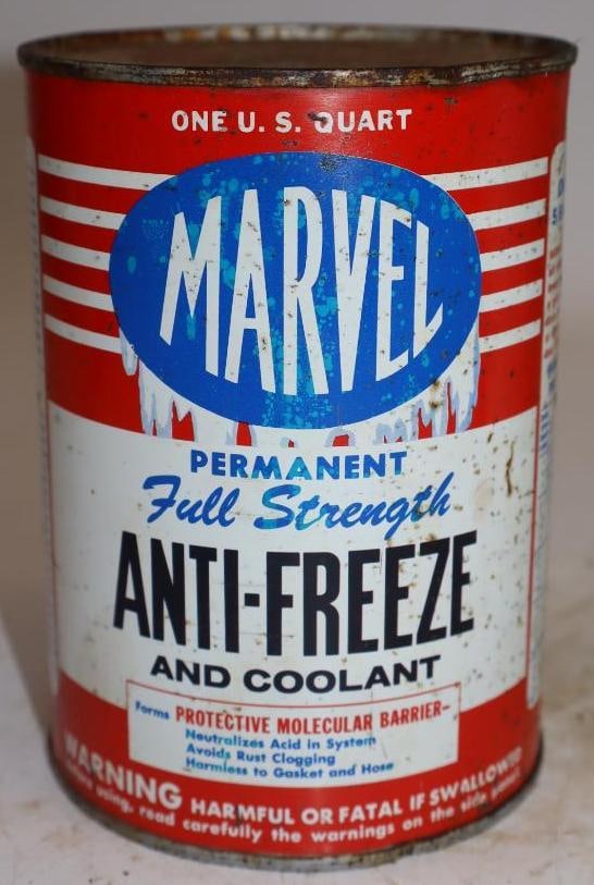 Marvel One Quart Metal Antifreeze Oil Can: Full. 32oz