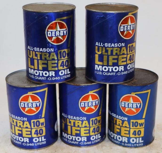 Group of 5 Derby Ultra Life One Quart Composite Oil Can: Empty. 32oz each
