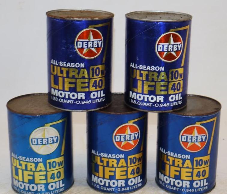 Group of 5 Derby Ultra Life One Quart Composite Oil Can: Empty. 32oz each