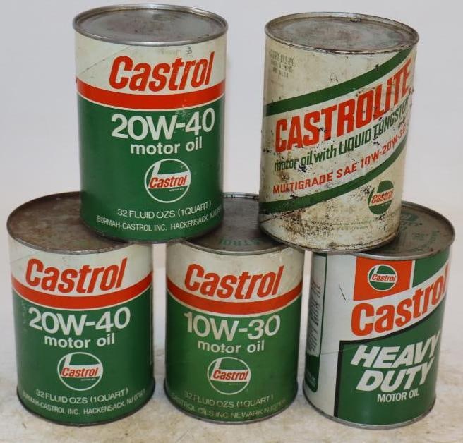 Group of 5 Castrol One Quart Composite Oil Can: Empty. 32oz each