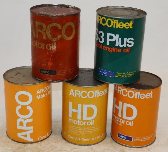 Group of 5 Arco One Quart Composite Oil Can: Empty. 32oz each