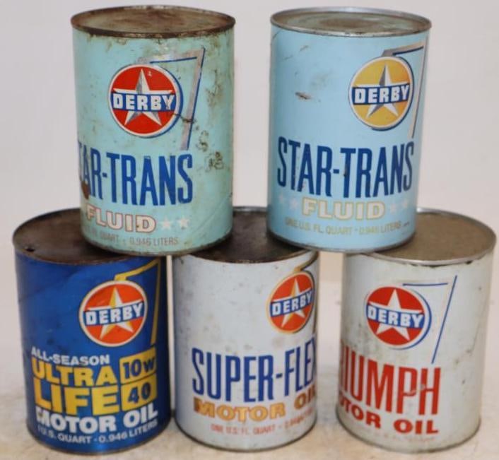 Group of 5 Derby One Quart Composite Oil Can: Empty. 32oz each