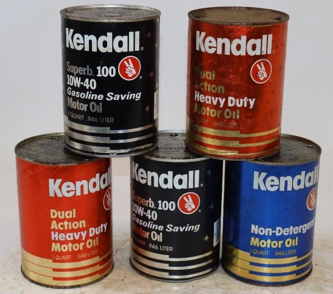 Group of 5 Kendall One Quart Composite Oil Can: Empty. 32oz each