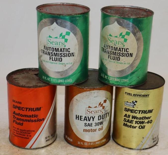 Group of 5 Sears One Quart Composite Oil Can: Empty. 32oz each