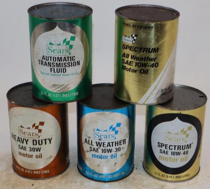 Group of 5 Sears One Quart Composite Oil Can: Empty. 32oz each