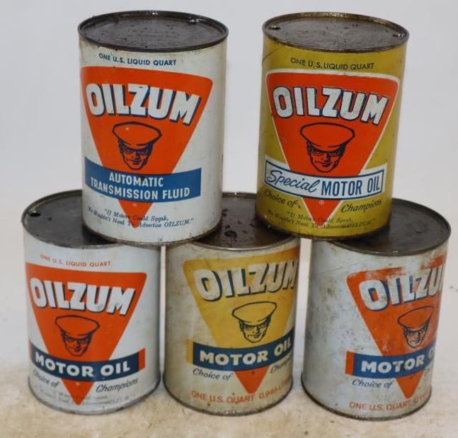 Group of 5 Oilzum One Quart Composite Oil Can: Empty. 32oz each