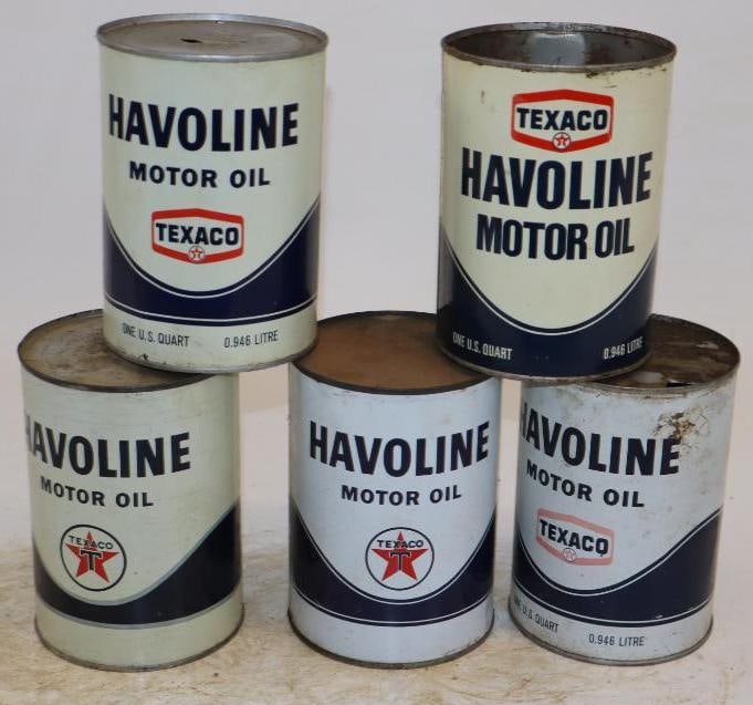 Group of 5 Texaco Havoline One Quart Metal Oil Cans (1 of 2)