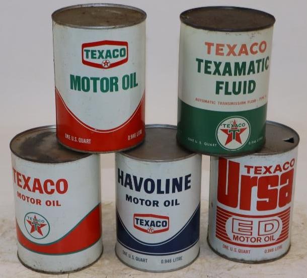 Group of 5 Different Texaco One Quart Metal Oil Cans (1 of 2)