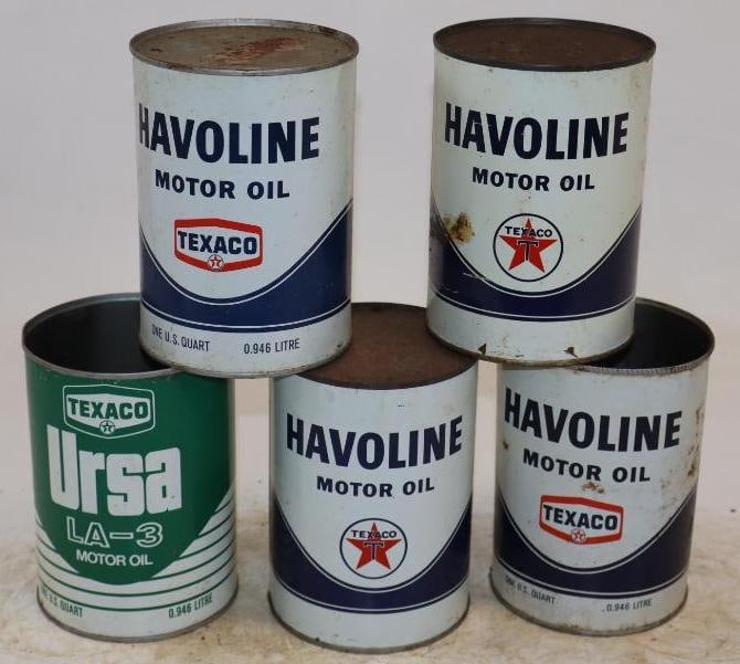 Group of 5 Texaco and Havoline One Quart Metal Oil Cans (1 of 2)