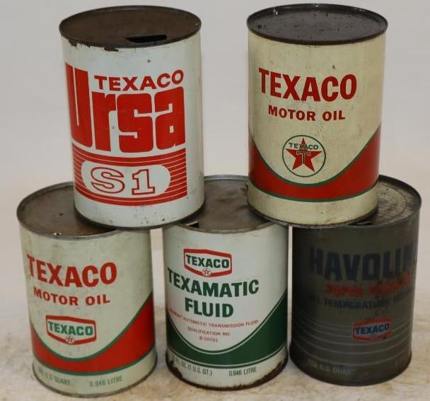 Group of 5 Different Texaco One Quart Metal Oil Cans (1 of 2)