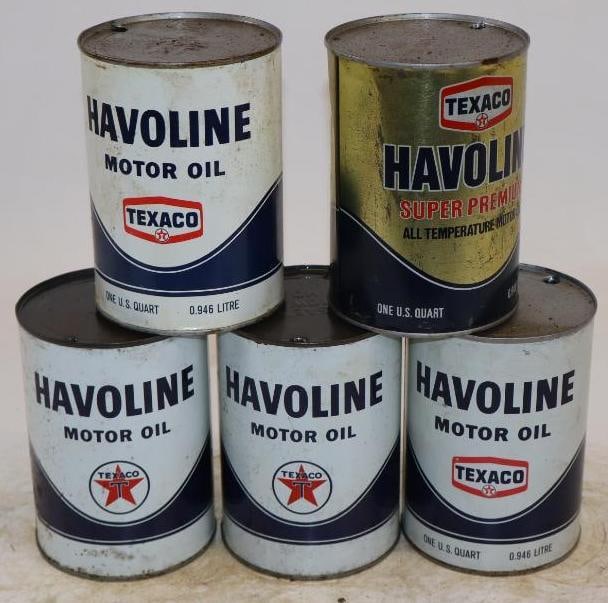 Group of 5 Texaco Havoline One Quart Metal Oil Cans (1 of 2)