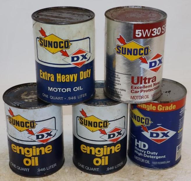 Group of 5 Sunoco One Quart Composite Oil Cans: Empty. 32oz each