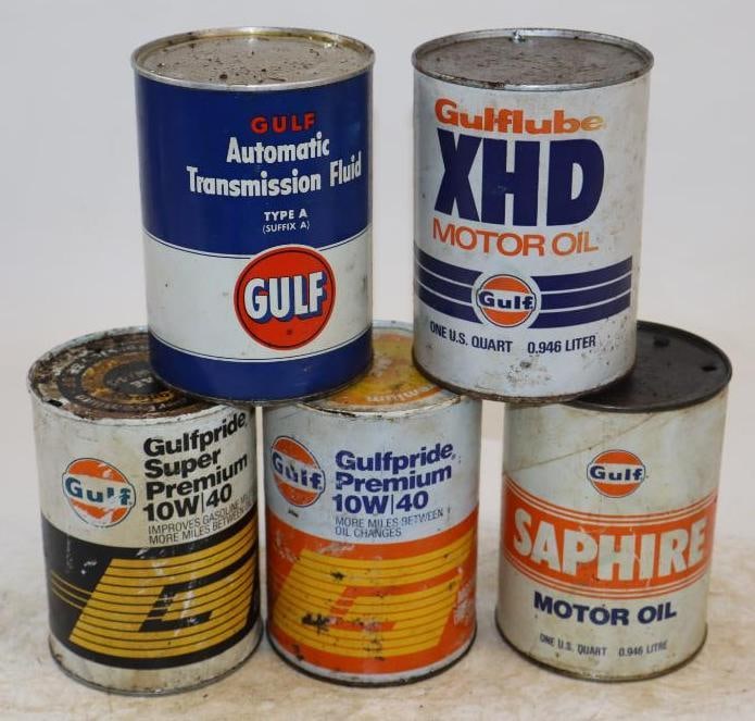 Group of 5 Gulf One Quart Composite Oil Cans (1 of 2)