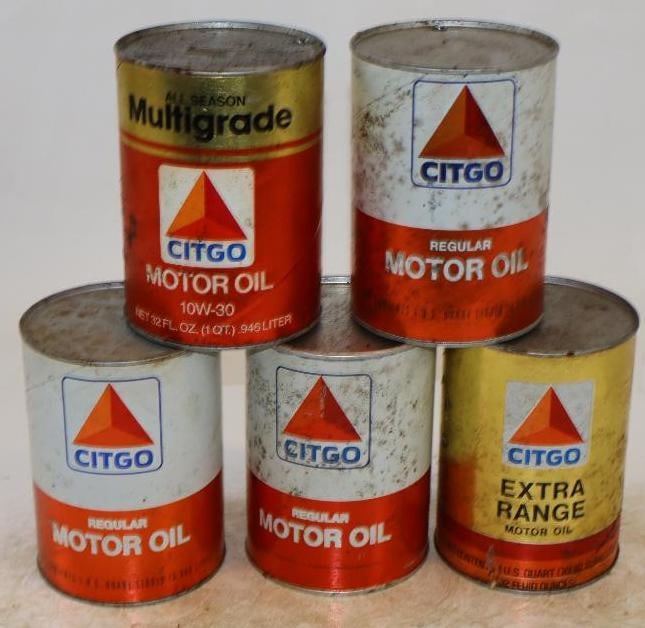 Group of 5 Citgo One Quart Composite Oil Cans (1 of 2)