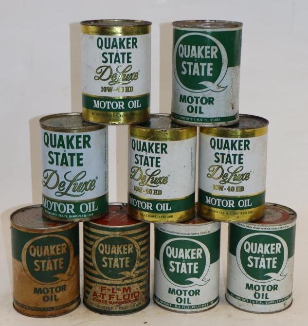 Group of 9 Quaker State One Quart Metal and Composite Oil Cans (1 of 1)