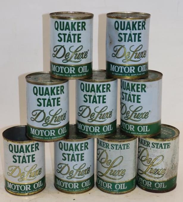 Group of 9 Quaker State Deluxe One Quart Metal Oil Cans (1 of 2)