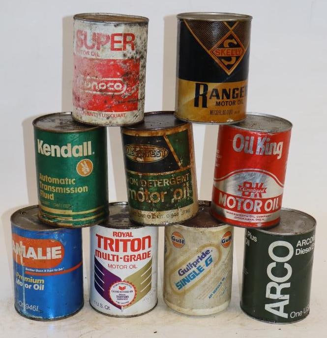 Group of 9 Different One Quart Composite and Plastic Oil Cans (1 of 2)