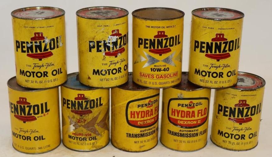 Group of 9 Pennzoil One Quart Composite Oil Cans (1 of 2)