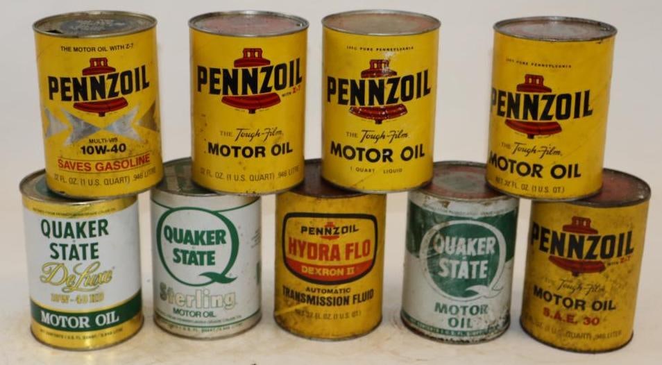 Group of 9 Pennzoil and Quaker State One Quart Composite Oil Cans (1 of 2)